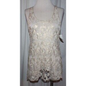 Pinky Ivory and Metallic Gold Racerback Lace Woven Tank Top Size M